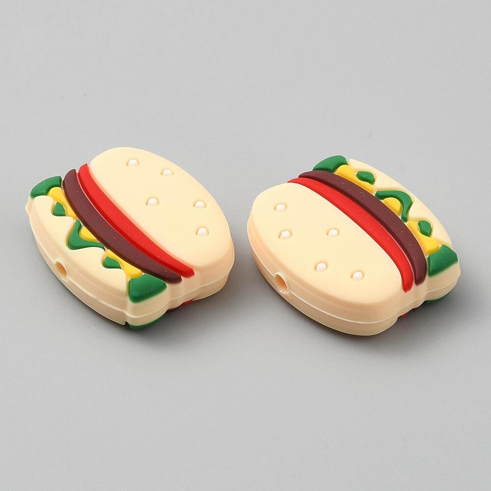 2571 20 pcs Lovely Hamburger Theme Silicone Focal Beads Imitation Fast Food - Picture 2 of 2